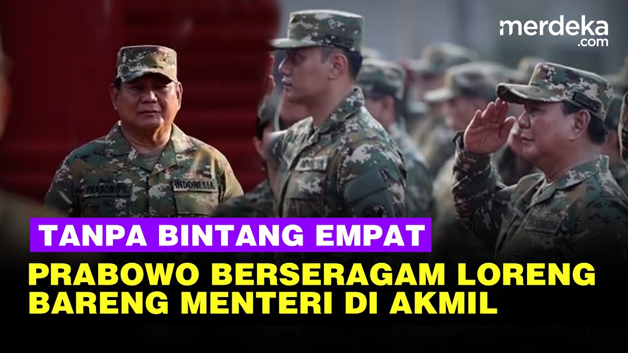 Prabowo Pakai Seragam Loreng Tanpa Bintang Empat Bareng Menteri di Akmil Magelang