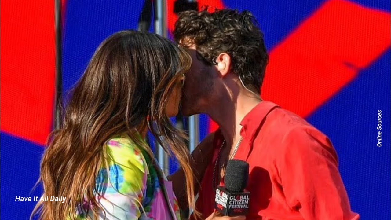 Priyanka Chopra and husband Nick Jonas share a kiss on stage at the Global Citizen concert in NYC