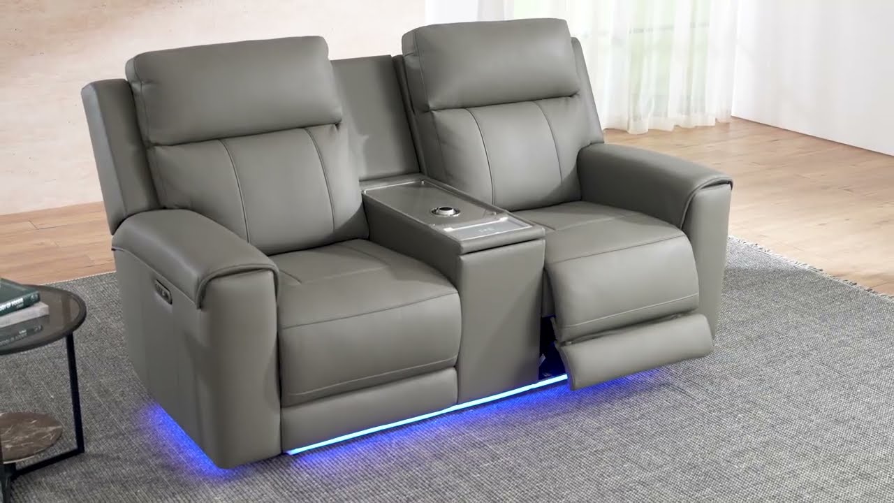 Harbour Immersive Audio Leather Dual Recliner Loveseat Sofa with Console