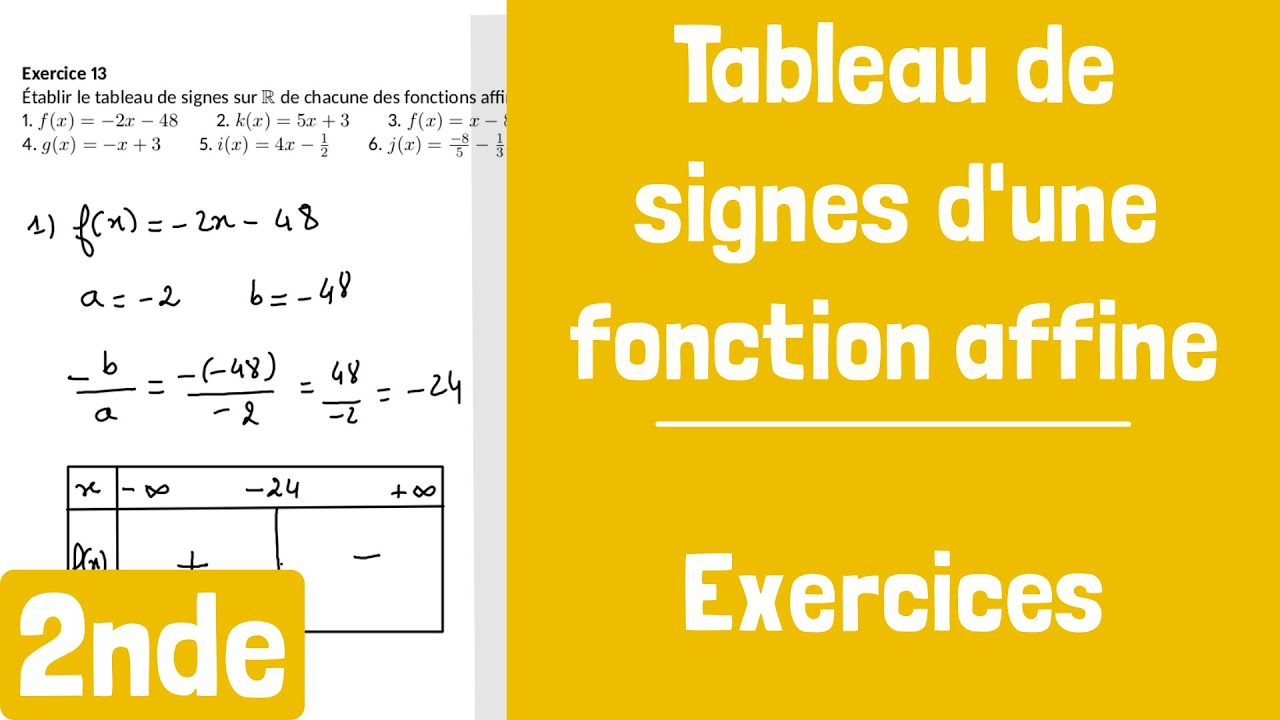 Exercices : Tableau de signes d'une fonction affine