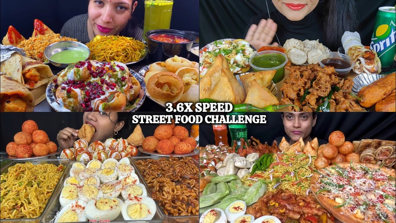 ASMR: Eating Indian Street Food Eating Challenge 😍😋 boiled egg green momo Pani Puri Mukbang🤤