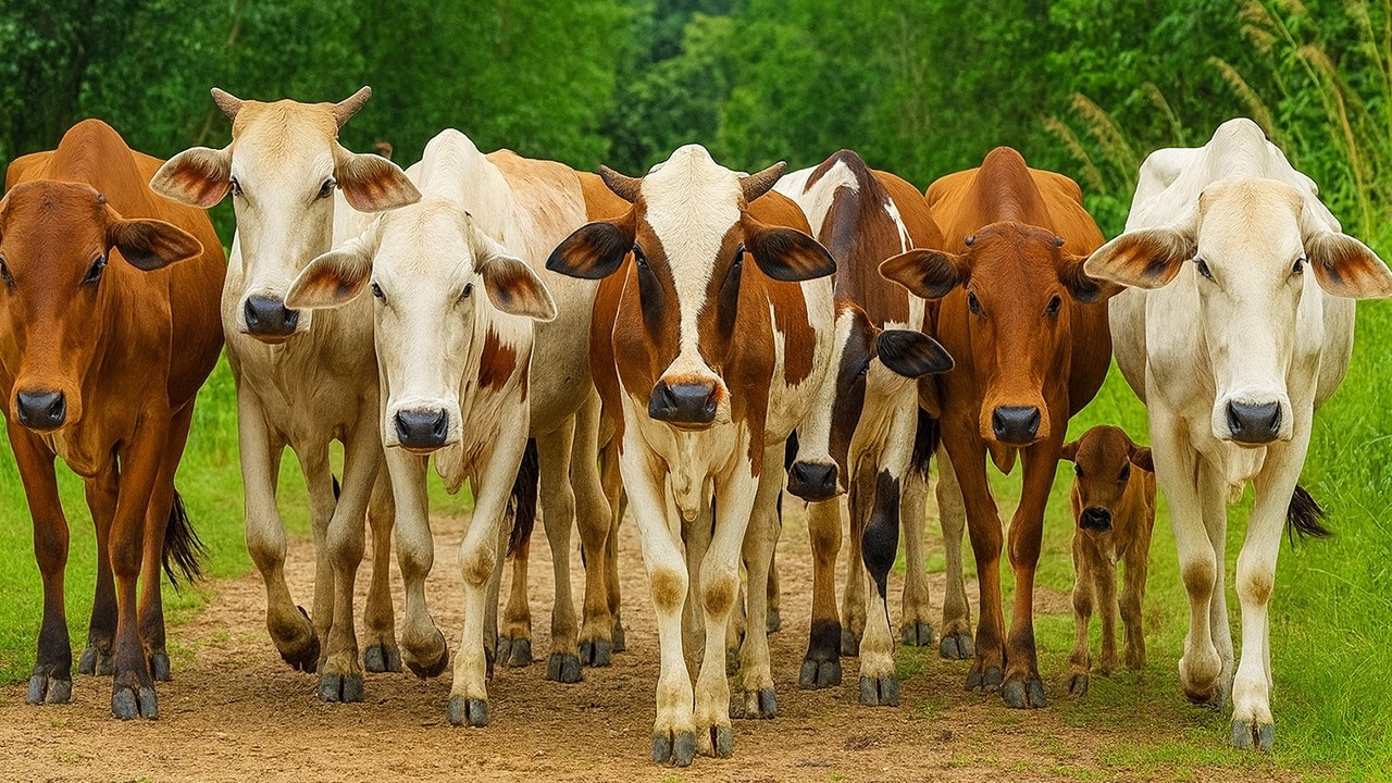 WOW Amazing𓃔𓃔𓃔, A Shepherd herding Healthy Tame Cows Grazing In The Rice Field – (ASMR) Cow Sounds