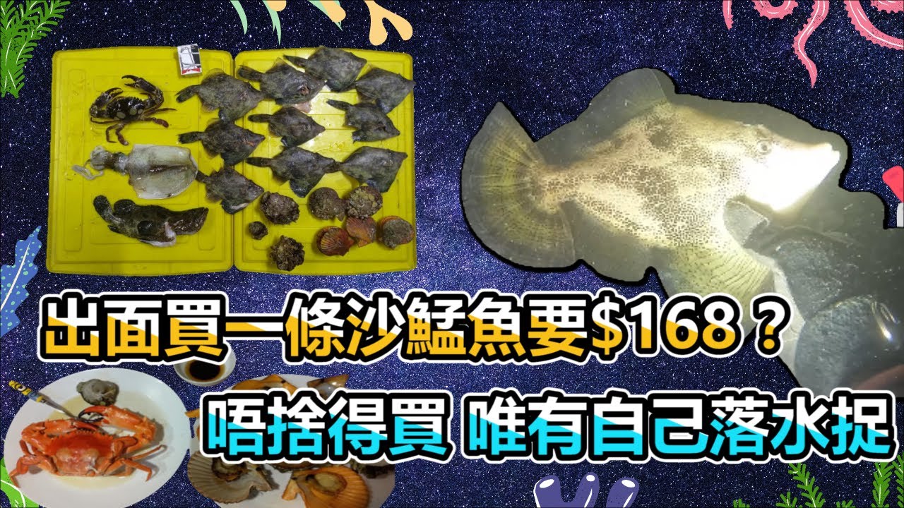 出面買一條沙鯭要$168? 唔捨得買 唯有自己落水捉 [雅杰的打魚日記] 2022-5-7 #4K影片 #GOPRO10 #夜潛 #沙鯭魚 #虎杉班 #本地扇貝 #車蠔 #大尾魷 #石蟹