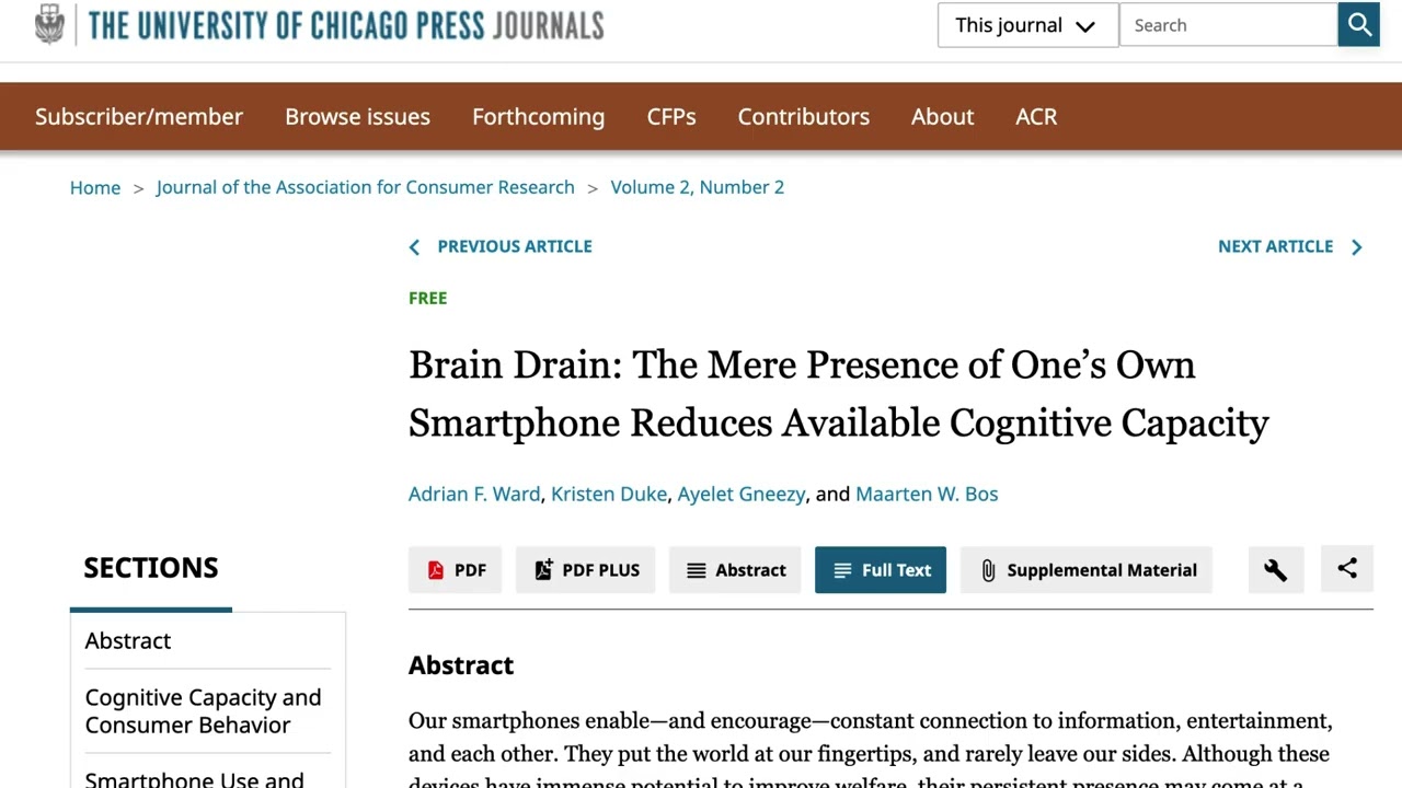 Brain Drain Presence of Phone Reduces Cognitive Capacity