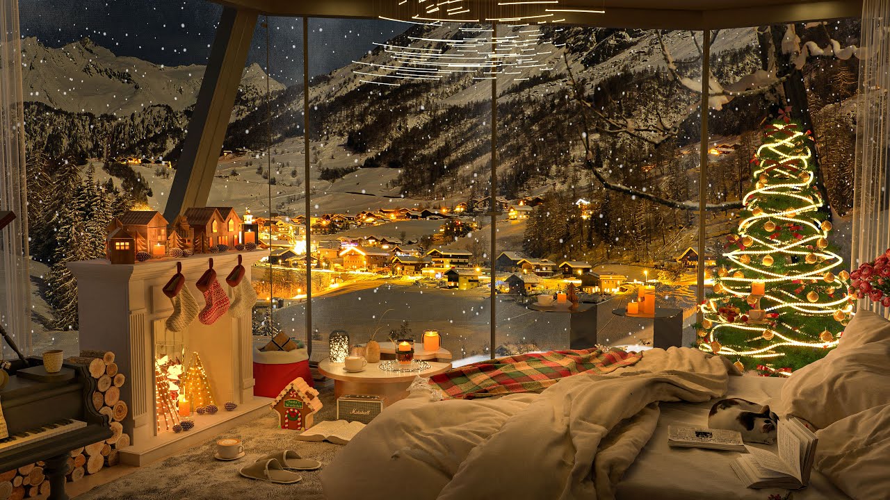 4K Christmas Holiday Serenity in Luxury Living Room 🎹 Christmas Jazz Music for Sleeping, Relaxing