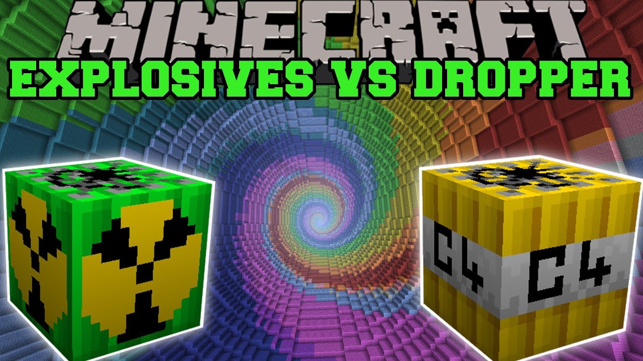 MORE EXPLOSIVES MOD VS THE DROPPER - Minecraft Mods Vs Maps (Nukes, Bombs, C4)