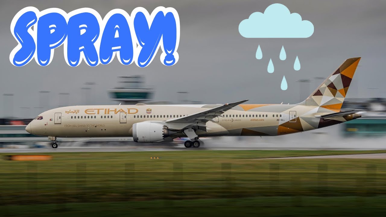 WET RUNWAY Plane Spotting at Manchester Airport