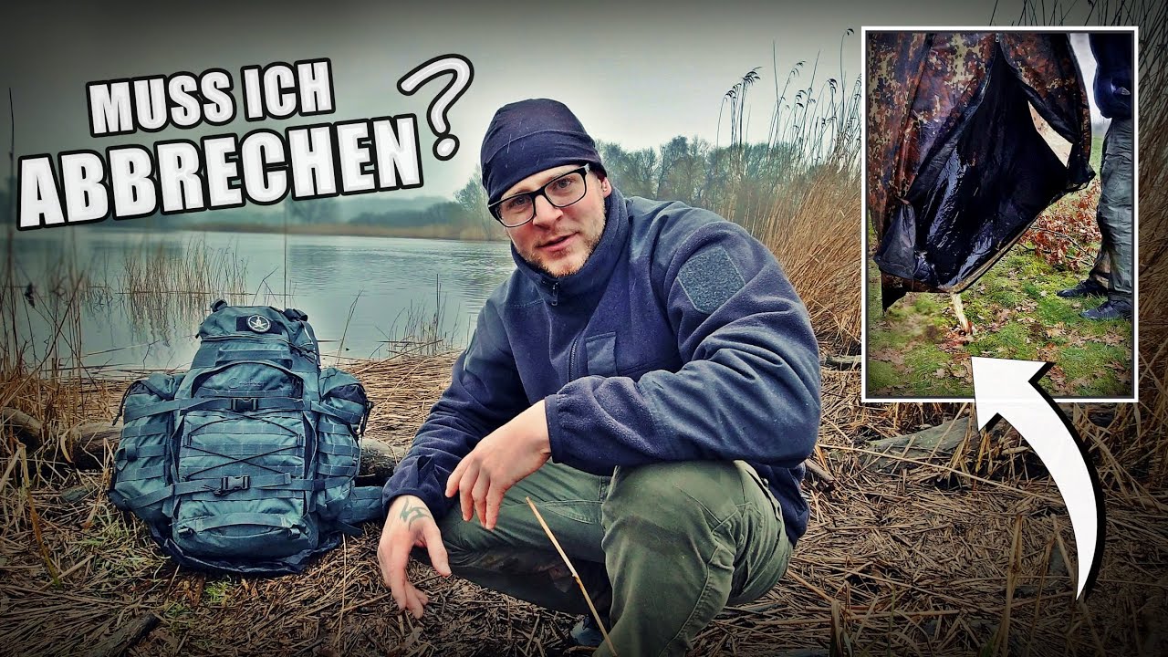 Übernachtung in MilTec-Tarnzelt bei Sturmwarnung, Regen & Schnee (Marsch + Overnighter)