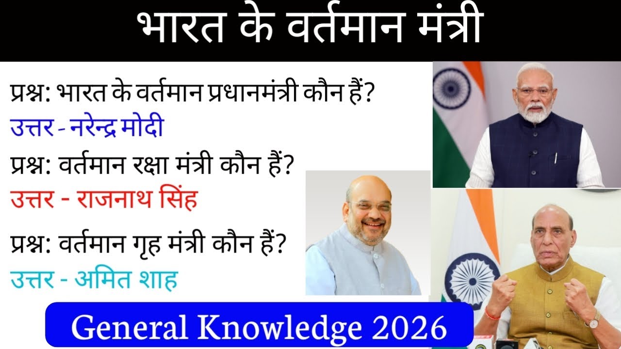 भारत के वर्तमान मंत्री 2026 | Bharat Me Vartman Kaun Kya Hai 2026 | vartman current affairs 2026