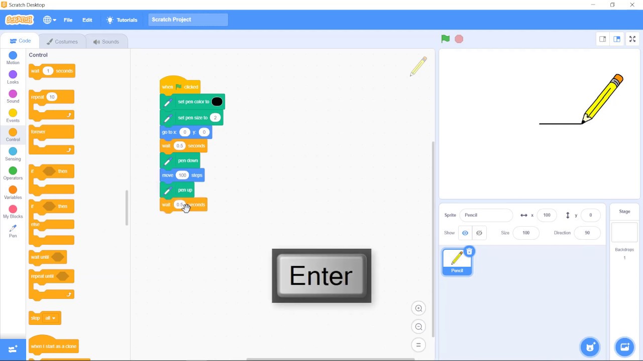 Use the Pencil sprite to draw lines