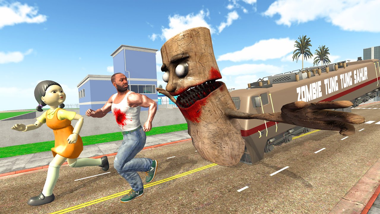 ZOMBIE TUNG TUNG TUNG SAHUR TRAIN VS SQUID DOLL TRAIN  - INDIAN BIKE DRIVING 3D