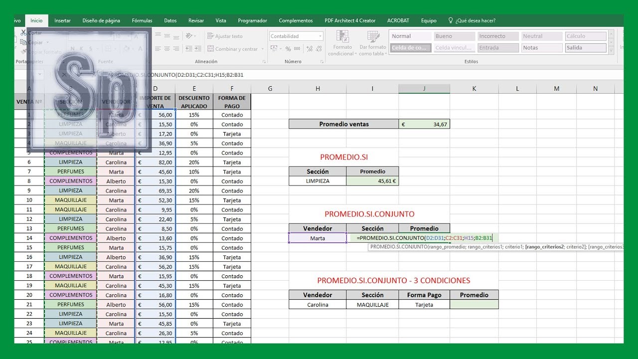 Excel - C&oacute;mo usar funci&oacute;n PROMEDIO, PROMEDIO.SI y PROMEDIO.SI.CONJUNTO. Tutorial en espa&ntilde;ol HD