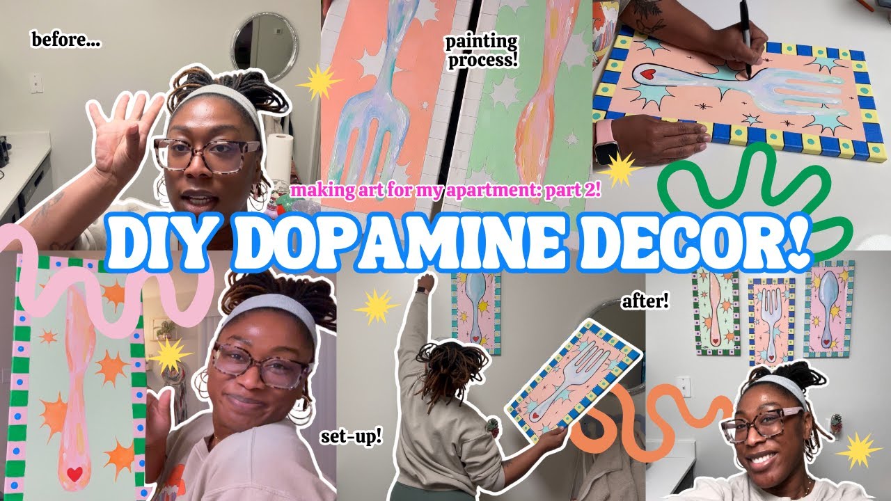 DIY DOPAMINE DECOR! Making Art for My Apartment Part 2! Paint With Me! 🎨💫 #youtube #diy