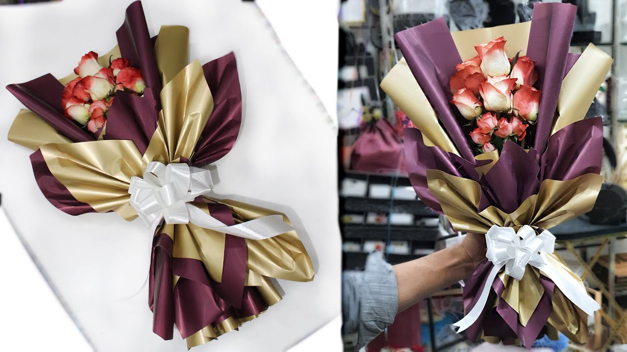 How to make a bouquet with some roses. flower bouquet wrapping new techniques.