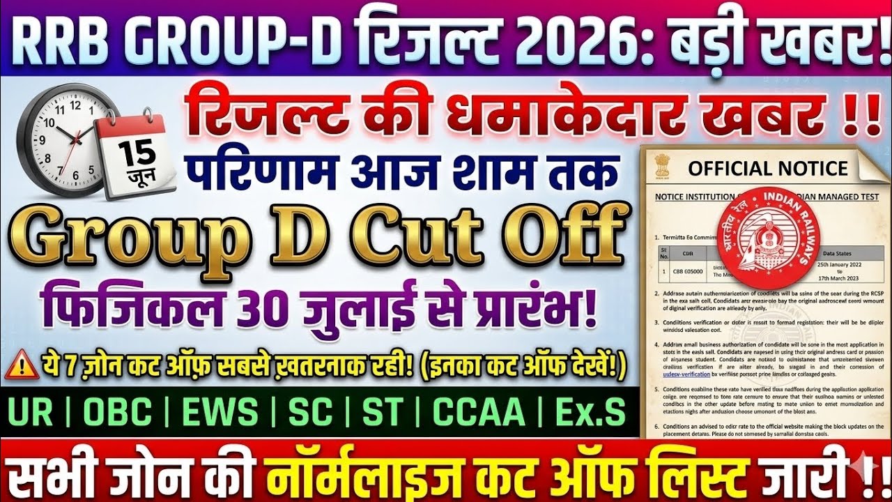 RRB Group D Result 2026 Out? 🔥 | Railway Group D Zone Wise Cut Off | Group D Result Today Update