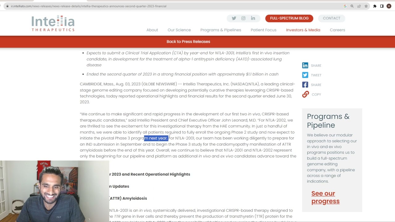 Intellia $NTLA Business Update