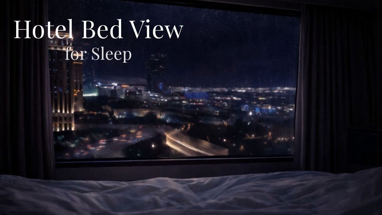 Rain for Sleep | Ultra Dim Blue Hotel Window Rain — Bed POV (8 Hours)