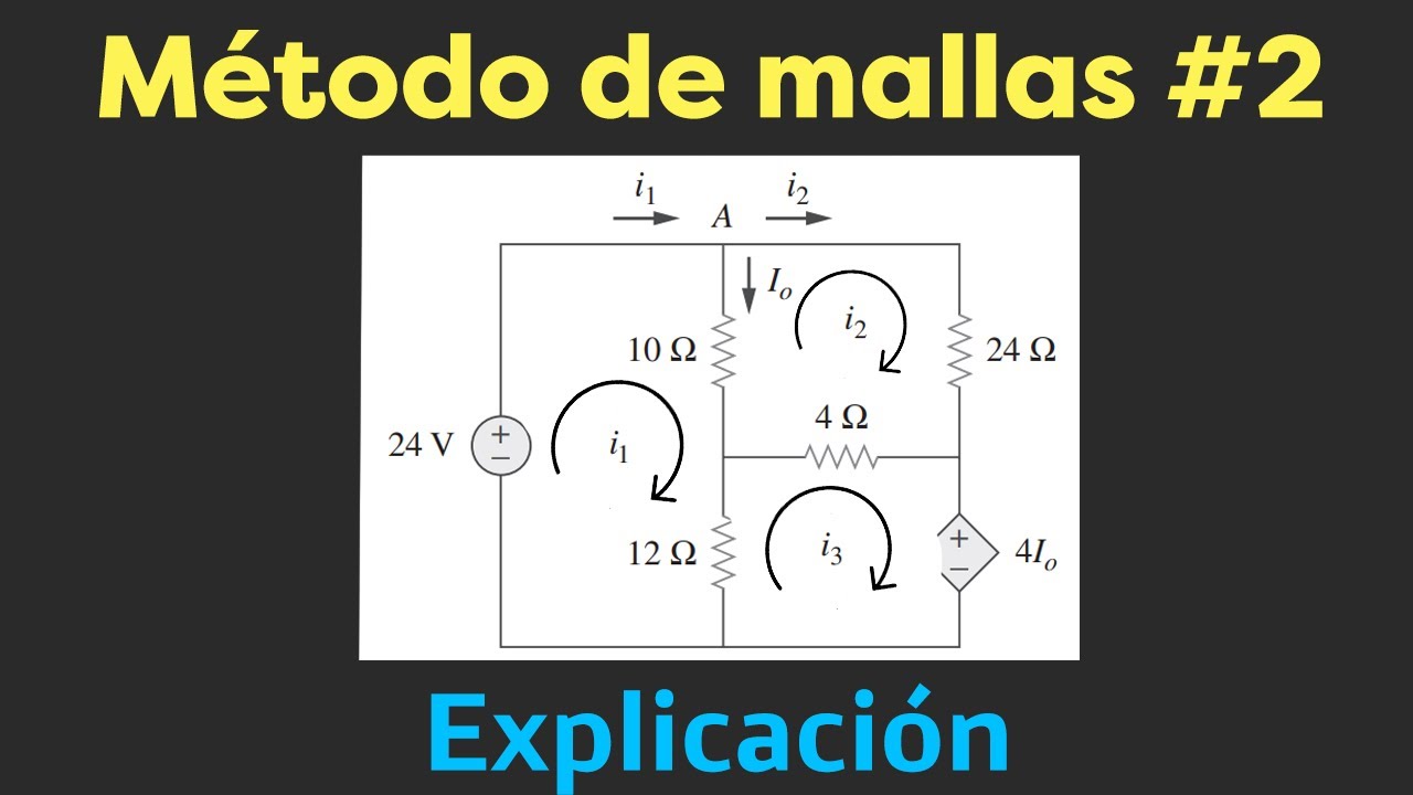 Análisis de circuitos: método de mallas| Ejemplo #2: circuito con 3 corrientes | Detallado