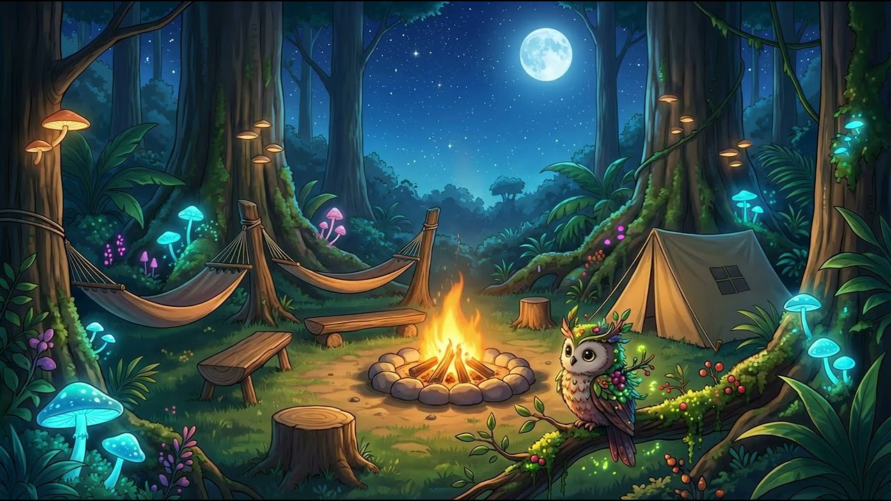 Magical Forest Campfire Lofi Night for Deep Focus Relaxation and Motivation