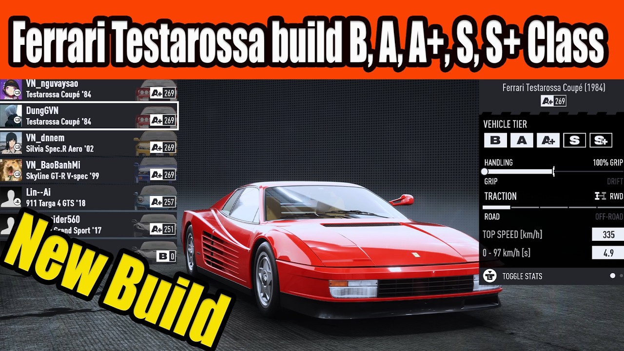 Ferrari Testarossa Coupe build B, A, A+, S, S+ Class Car in NFS Unbound   New Build