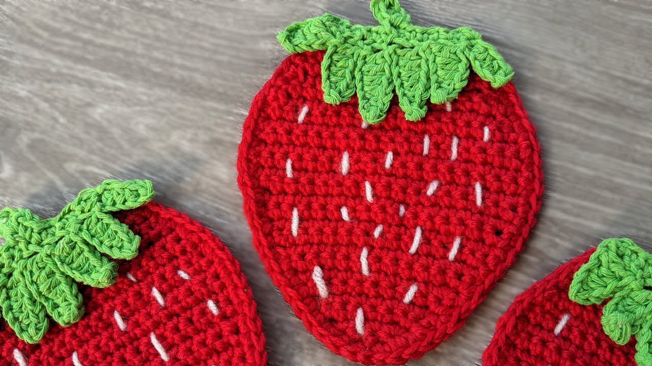 Crochet Strawberry Coaster