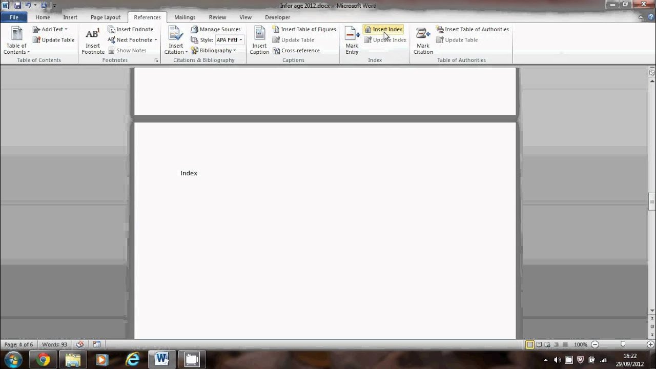 Creating Word auto index page