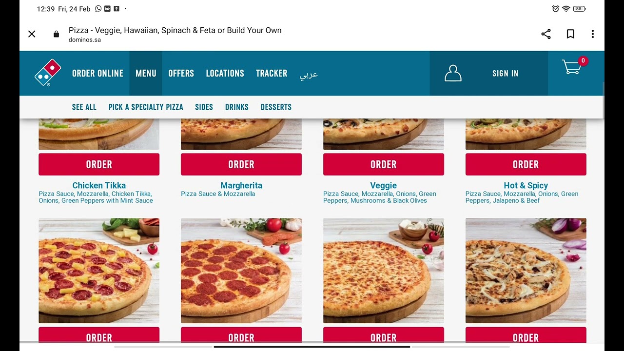 Dominos pizza menu