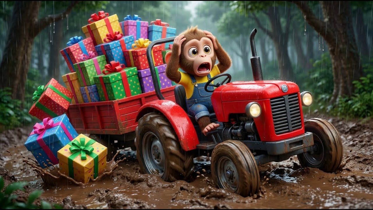 Little Monkey Niki & Rescue Bear Bino: Red Tractor Adventures! 🚜 Helpful Jungle Stories for Kids