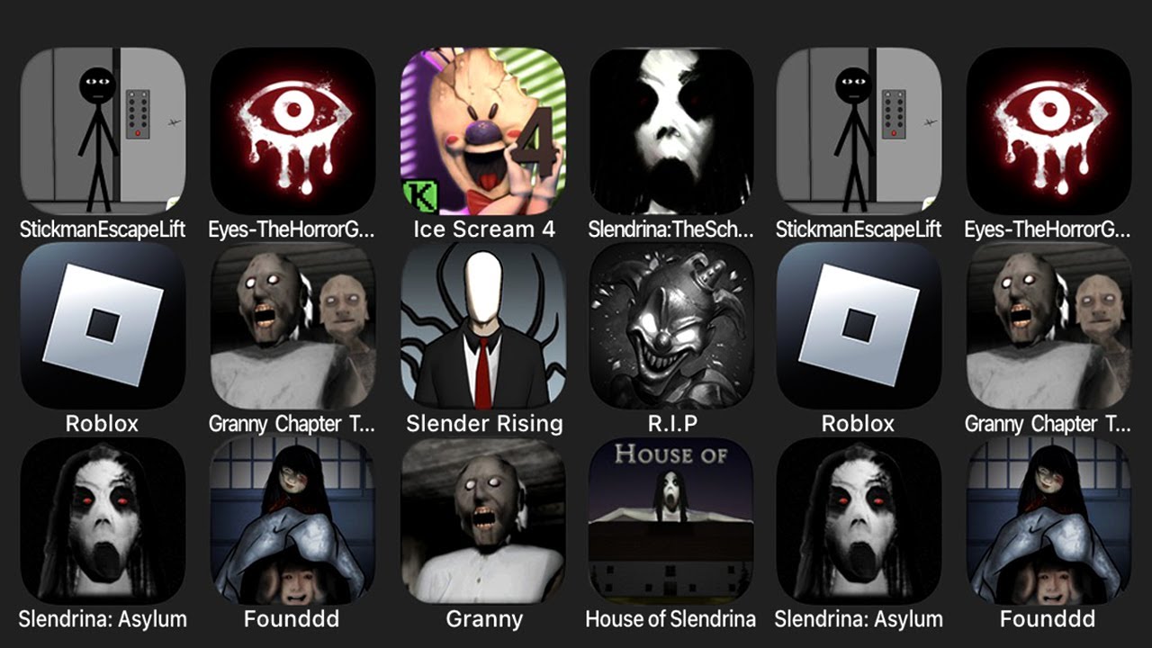 Stickman Escape Lift, Eyes - The Horror Game, Ice Scream 4, Slendrina The School, Rainbow Friends...