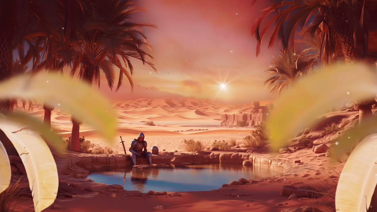 Warrior Resting at Desert Oasis | Desert Ambience for Study, Focus & Sleep (1 Hour)