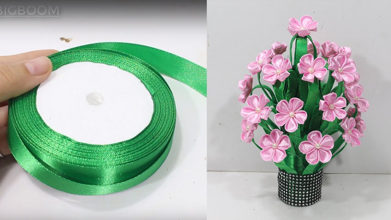 How to make flower vase with ribbon | unique idea | DBB