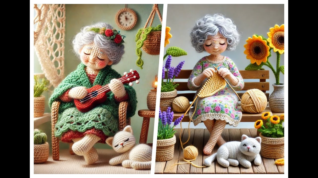 Cute Crochet Ideas: Sweet Old Lady and Her Cat🧶🐱#design #crochet #knitting