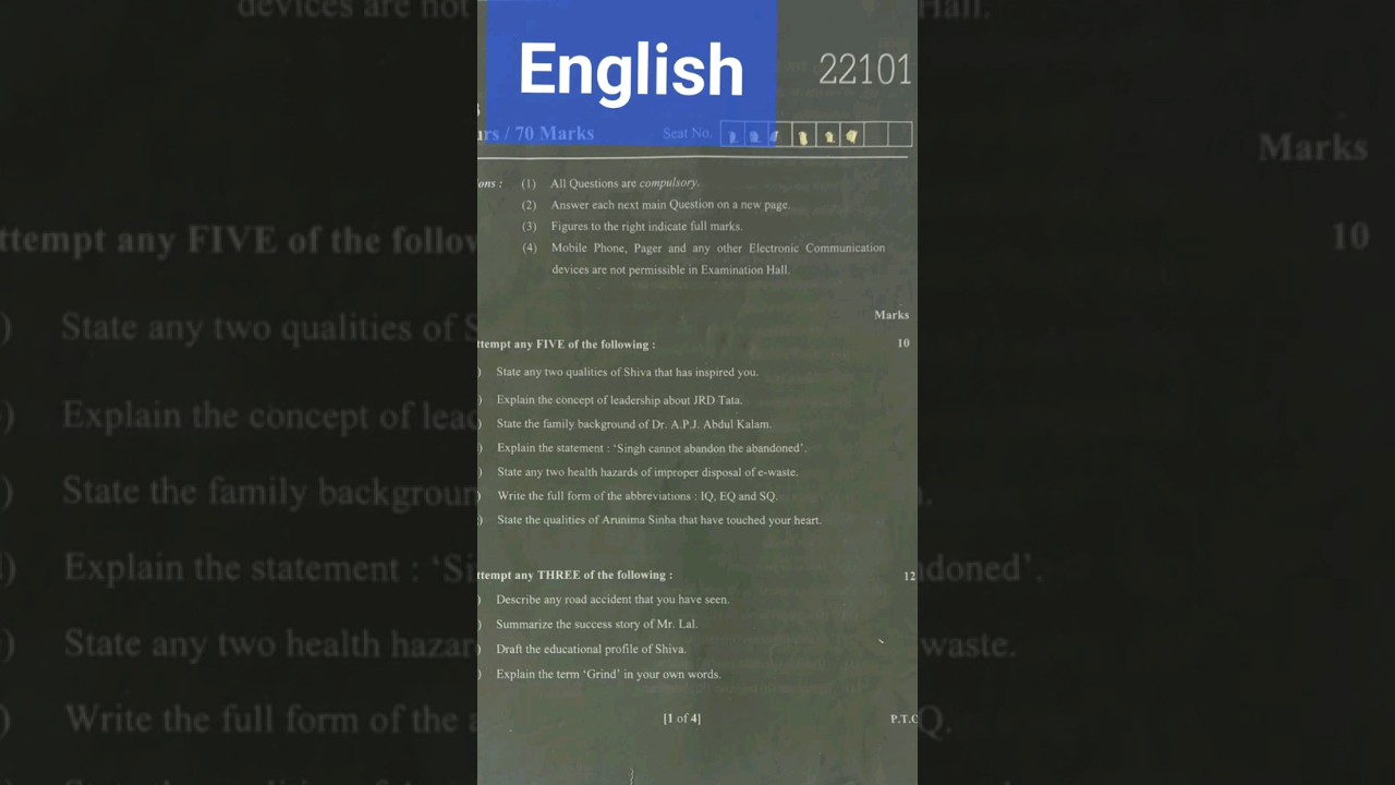 (22101) basic English 2022 question paper MSBTE diploma first year