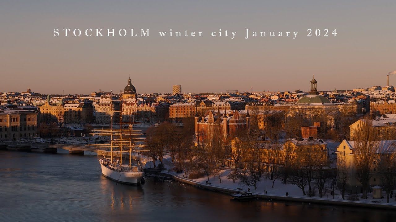 STOCKHOLM winter city January 2024 from the air, in 4K