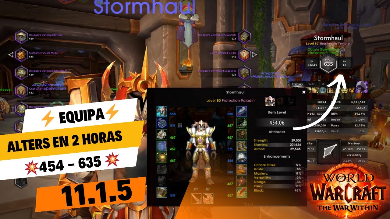 Guia para Equipar tus alters de 454  Hasta 640 en solo 2 Horas | WoW 11.1.5