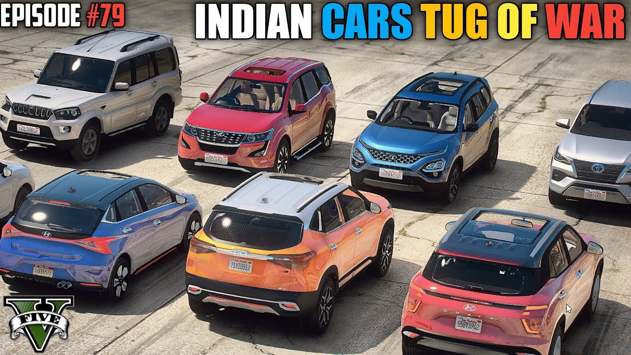 GTA 5:- INDIAN CARS EXTREME TUG OF WAR - SCORPIO, FORTUNER, CRETA, SELTOS, I20, ALTROZ , CITY ,SWIFT