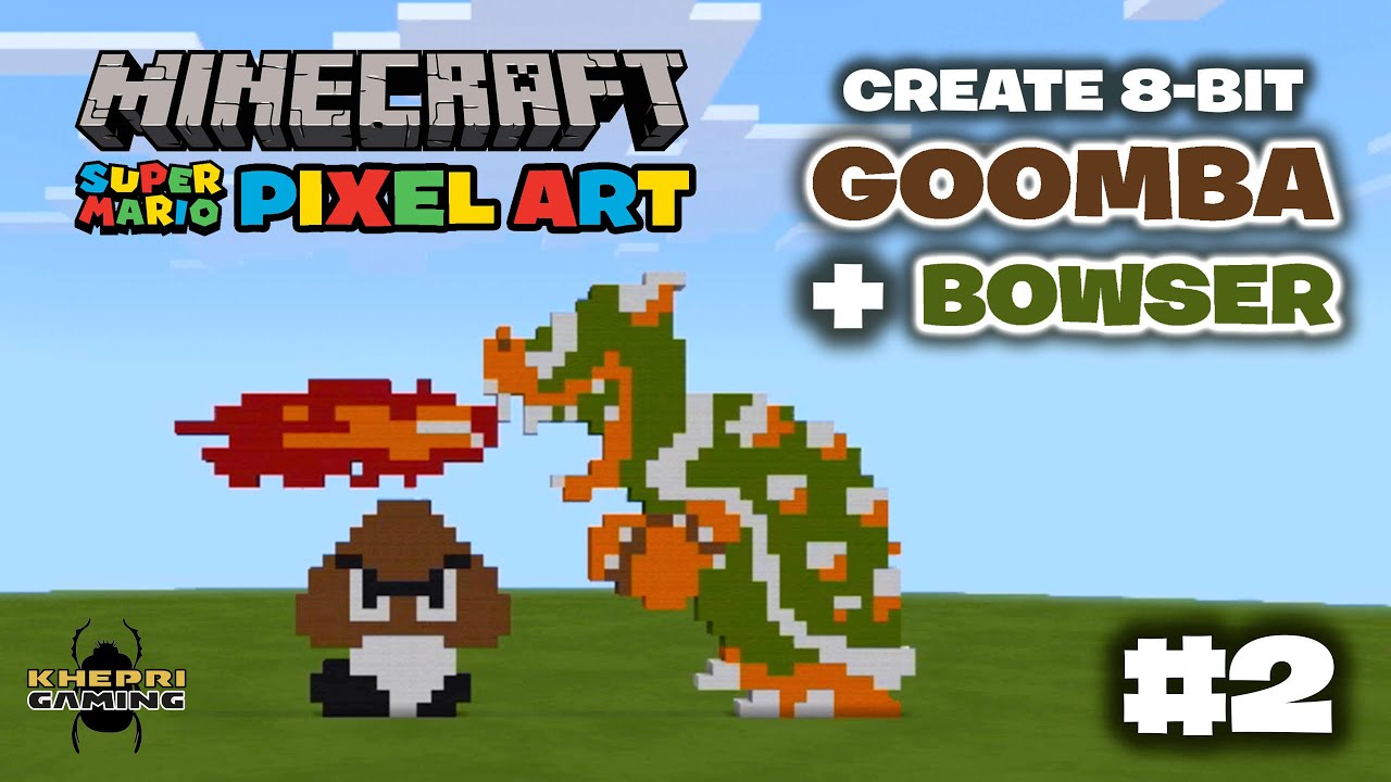 Minecraft Pixel Art Tutorial: 8-Bit Goomba + Bowser Part 2 | Super Mario Bros NES