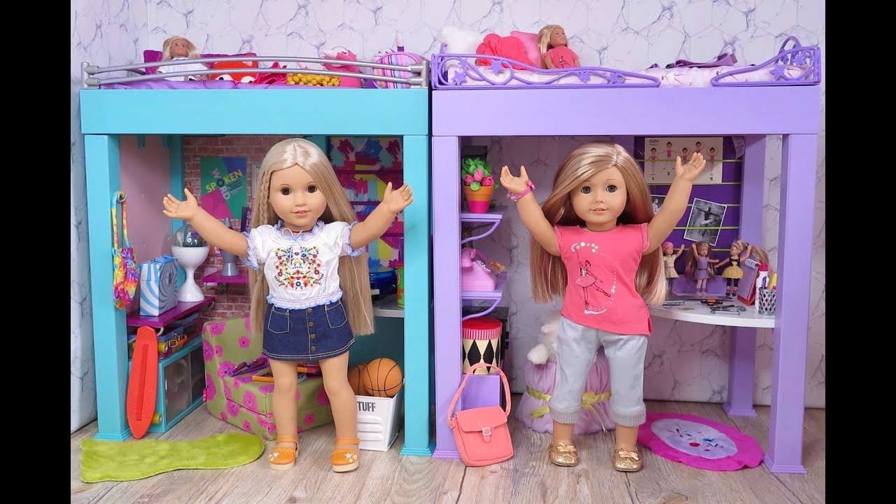 Setting Up My American Girl Doll College Dorm Bedroom With Loft Beds!