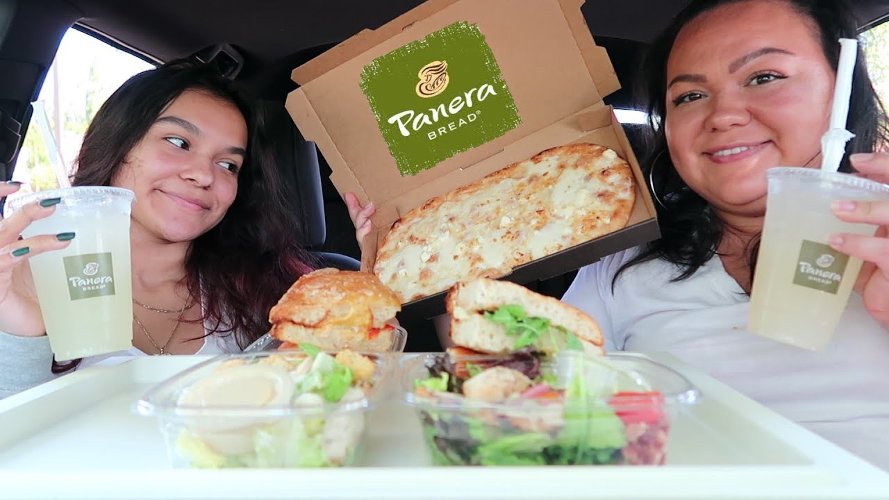 Panera Mukbang Trying their NEW Flatbread Pizza