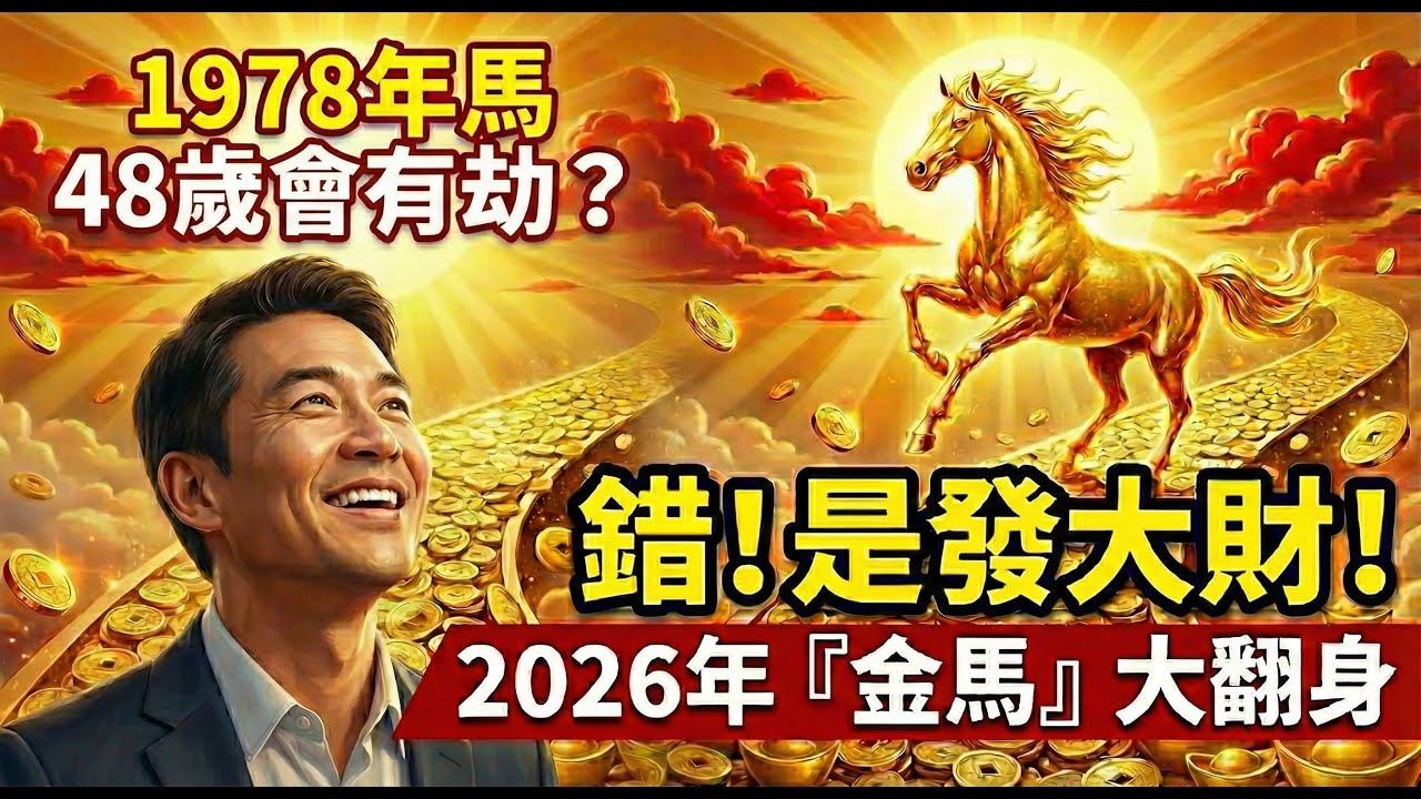 1978年屬馬人，48歲有劫？錯！這是『奔騰駿馬』化『金馬』！2026年財運滾滾，富貴臨門的就是你！#1978年屬馬 #屬馬運勢 #生肖馬運勢 #本命年 #財運 #屬馬 #生肖馬 #算命 #戊午馬