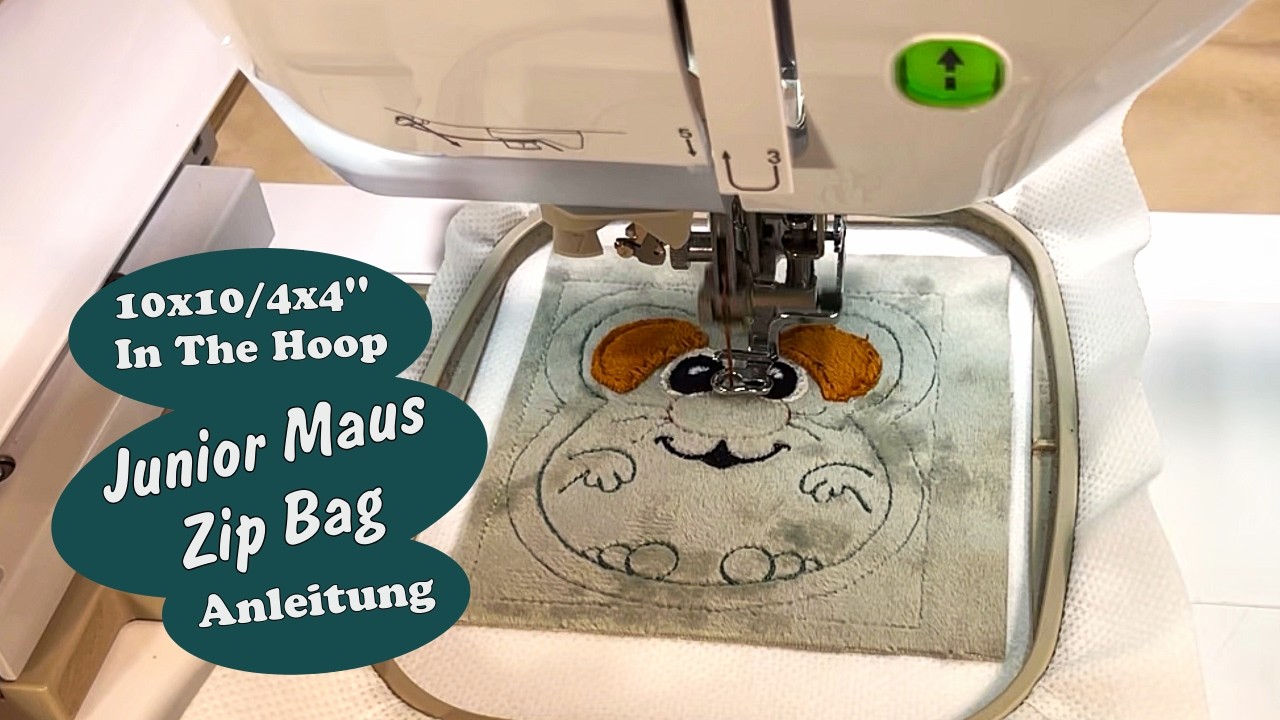 In The Hoop Junior Maus Zip Bag, Anleitung Stickdatei Reißverschlusstasche für 10x10 (4x4’’) Rahmen