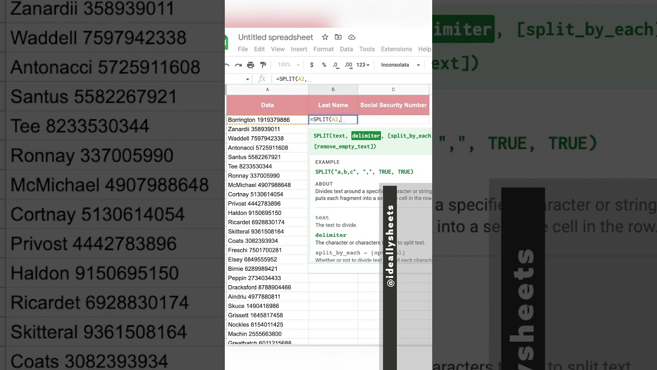 How to separate cell data in Google Sheets! (the Split Formula) #spreadsheets