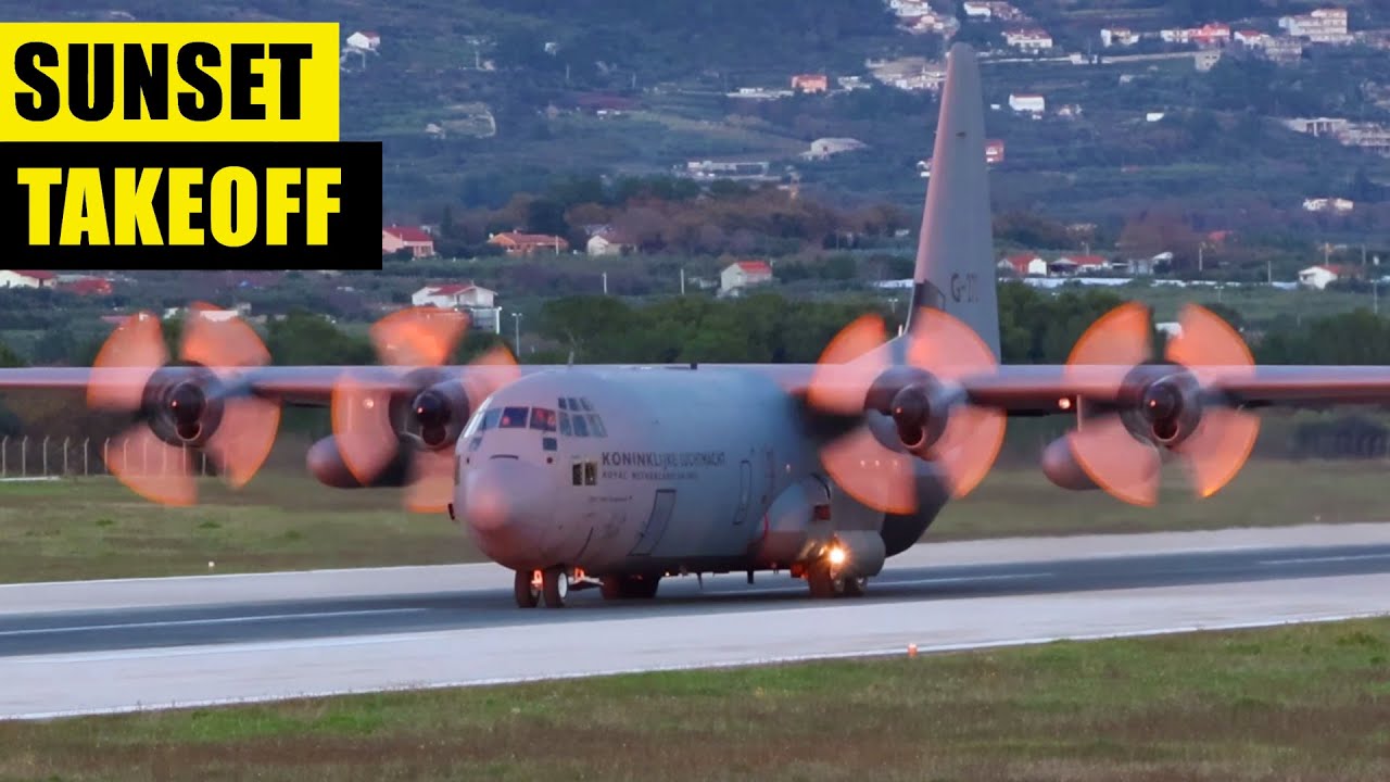Beautiful Sunset Lockheed C-130H Hercules Takeoff! - Split Airport SPU/LDSP