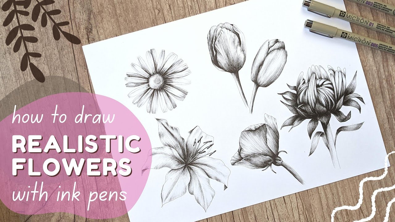 How To Draw Flowers With Ink // Step By Step Tutorial