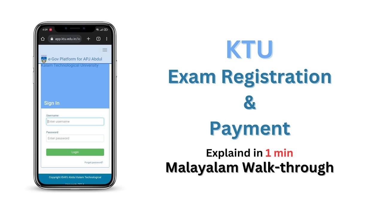 KTU BTech Exam Registration | Video Walk-through using mobile | Malayalam