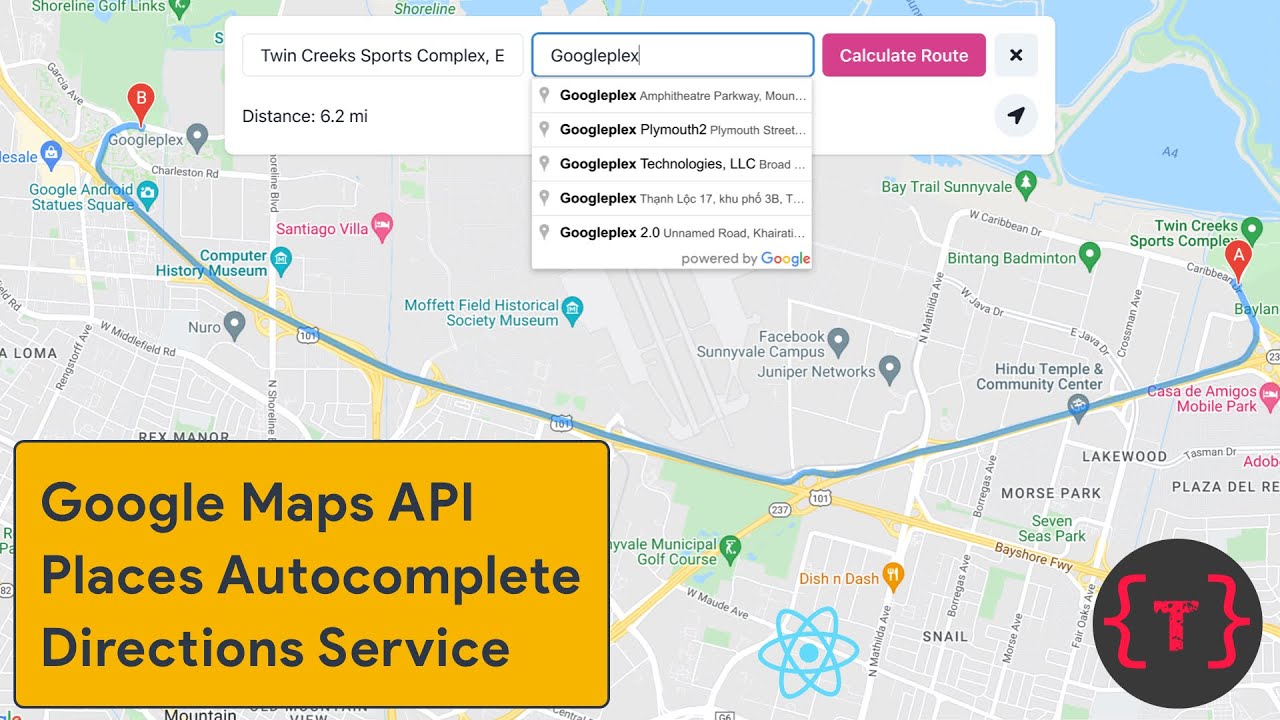 Как использовать API Google Карт с React, включая автозаполнение маршрутов и мест