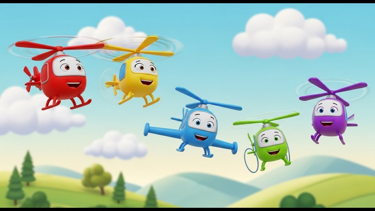 Five Little Toy Helicopters Whirr Whirr | Nursery Rhymes for Kids & Baby Songs
