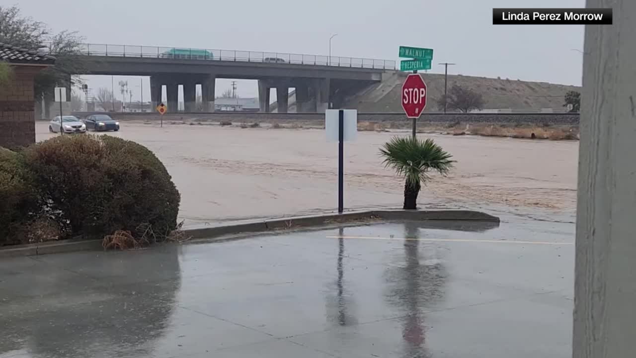 Floodwaters overtake roads in San Bernardino, California