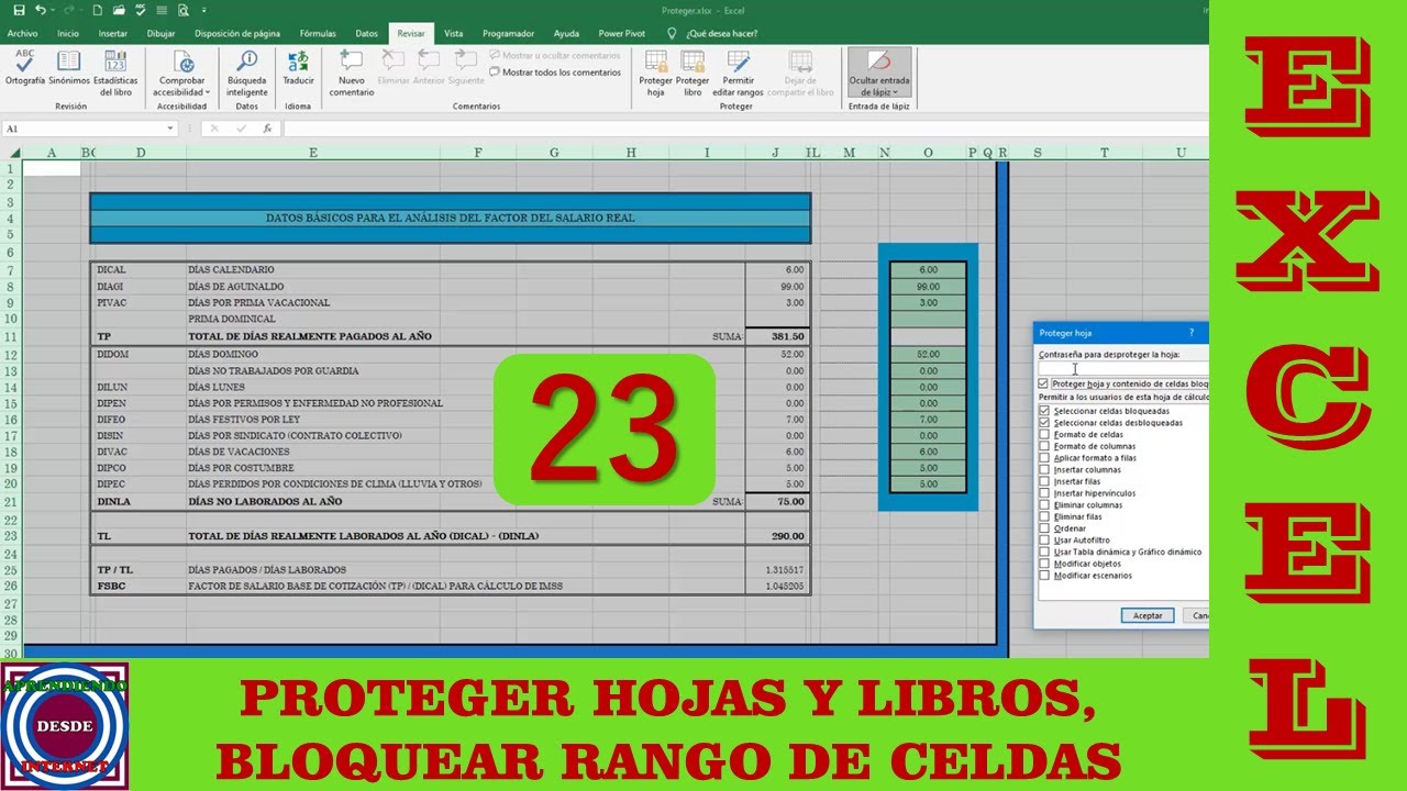 Bloquear Rango de Celdas, Proteger Hojas y Libros y Guardar Archivos con Contraseña en Excel 2019.