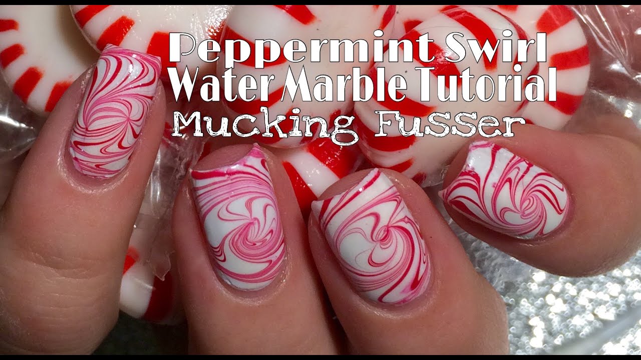 Peppermint Swirl Candy Water Marble Nail Art Tutorial